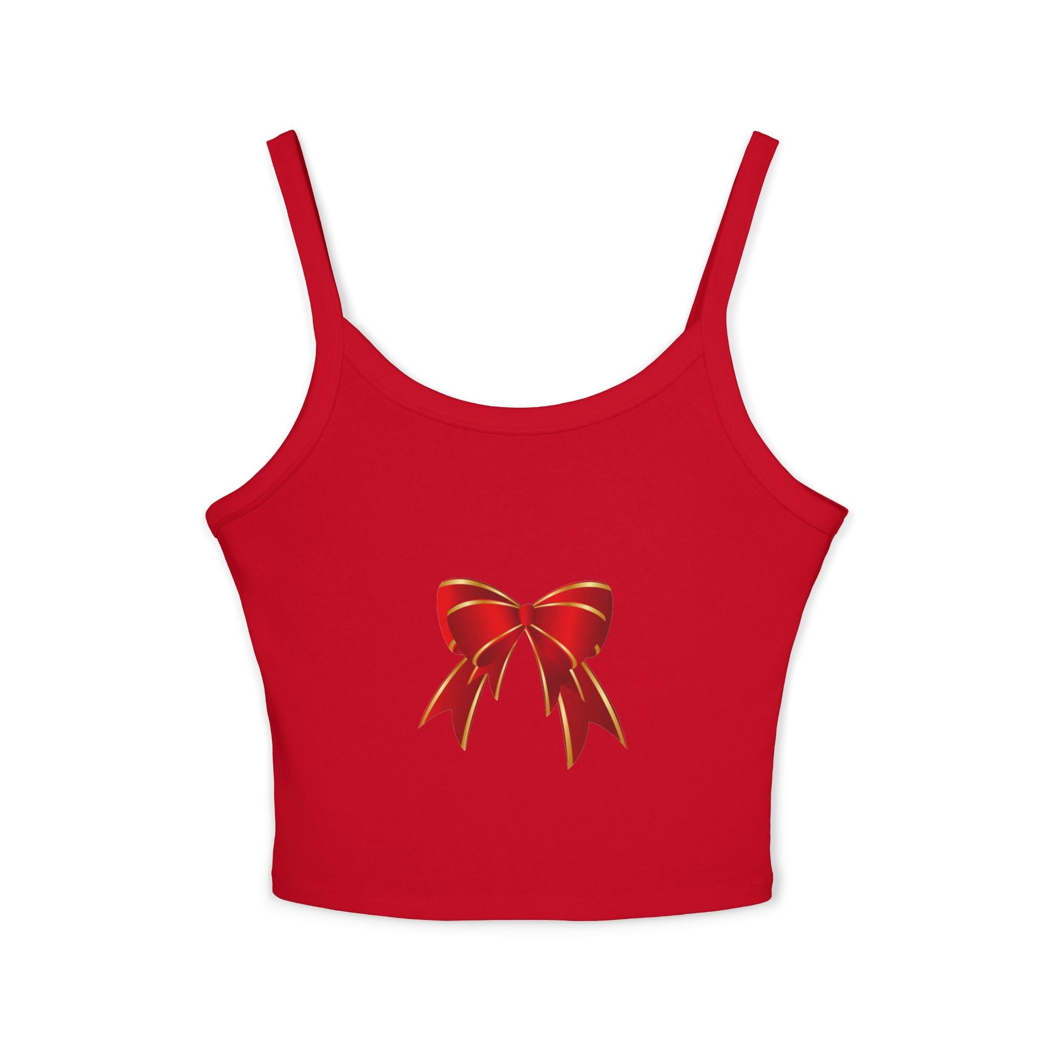Spaghetti Tank Top — Red Holiday Bow Crop Top