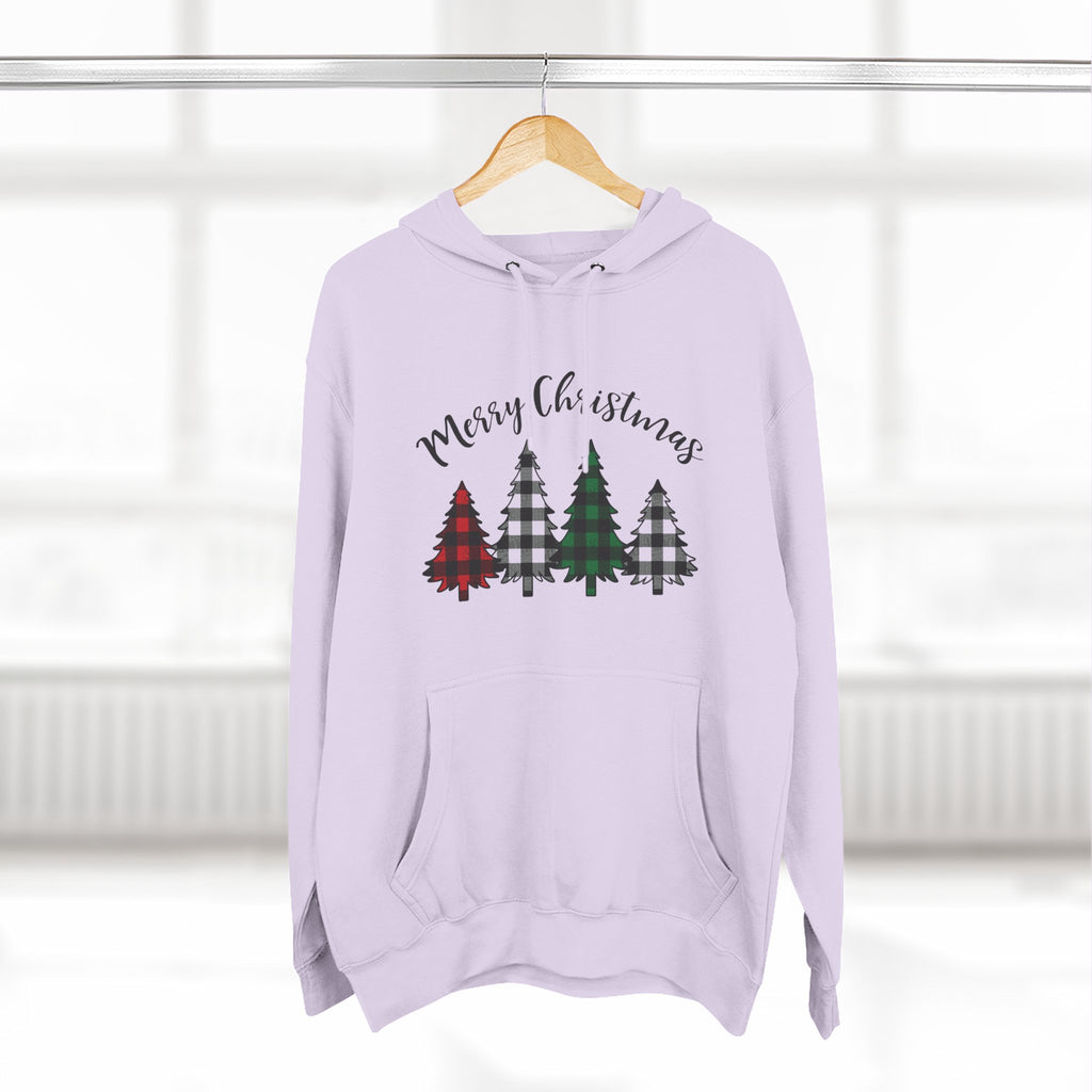 Merry & Bright Christmas Trees Hoodie — Minimal Holiday Fleece Pullover