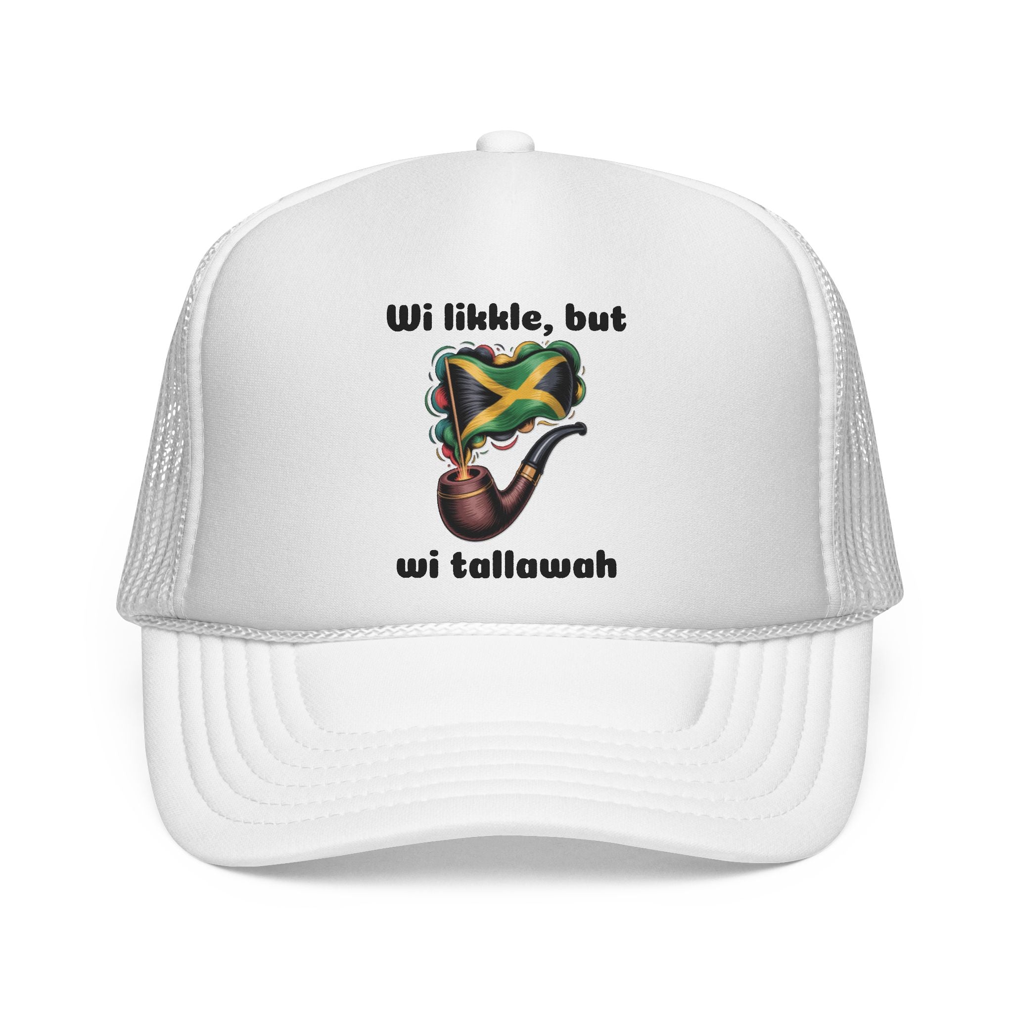 Trucker Cap — 'Wi likkle, but wi tallawah' Jamaican Flag Heart Design