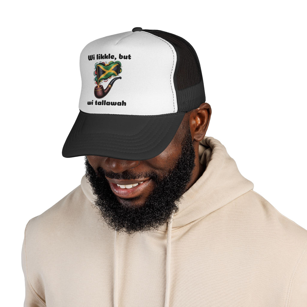 Trucker Cap — 'Wi likkle, but wi tallawah' Jamaican Flag Heart Design