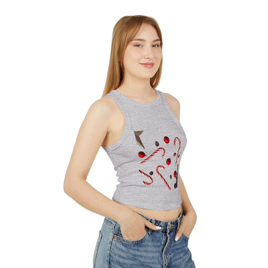 Women's Holiday Candy Cane Crop Tank — Festive Christmas Graphic Racerback