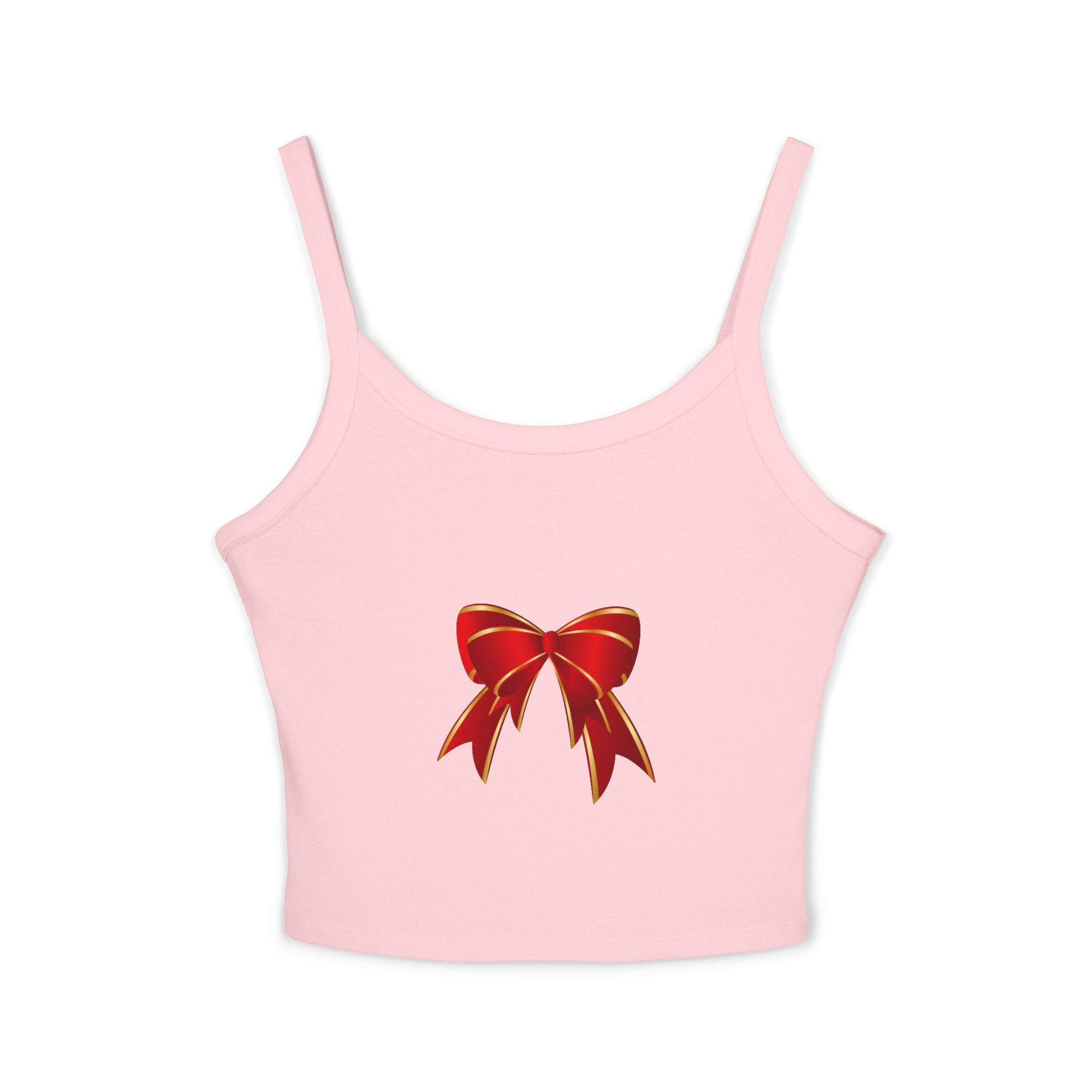Spaghetti Tank Top — Red Holiday Bow Crop Top