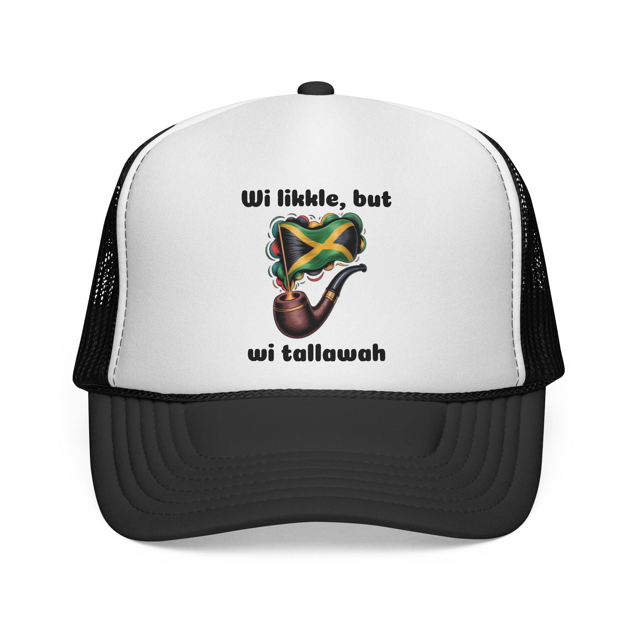 Trucker Cap — 'Wi likkle, but wi tallawah' Jamaican Flag Heart Design
