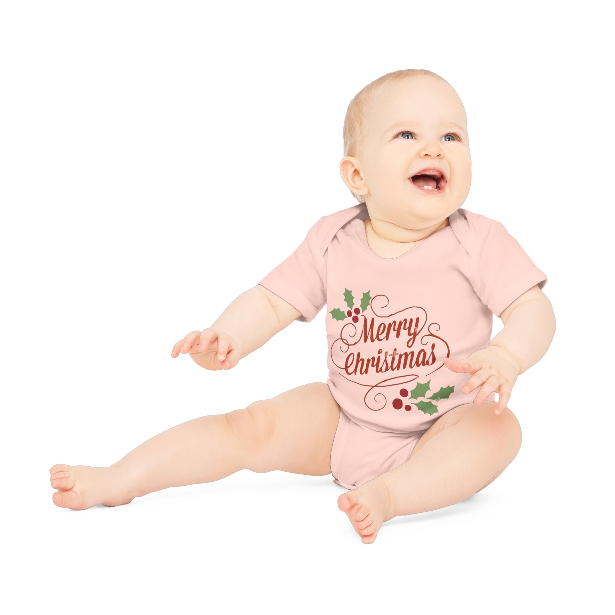 Baby Bodysuit — "Merry Christmas" Holly Infant Organic One-Piece