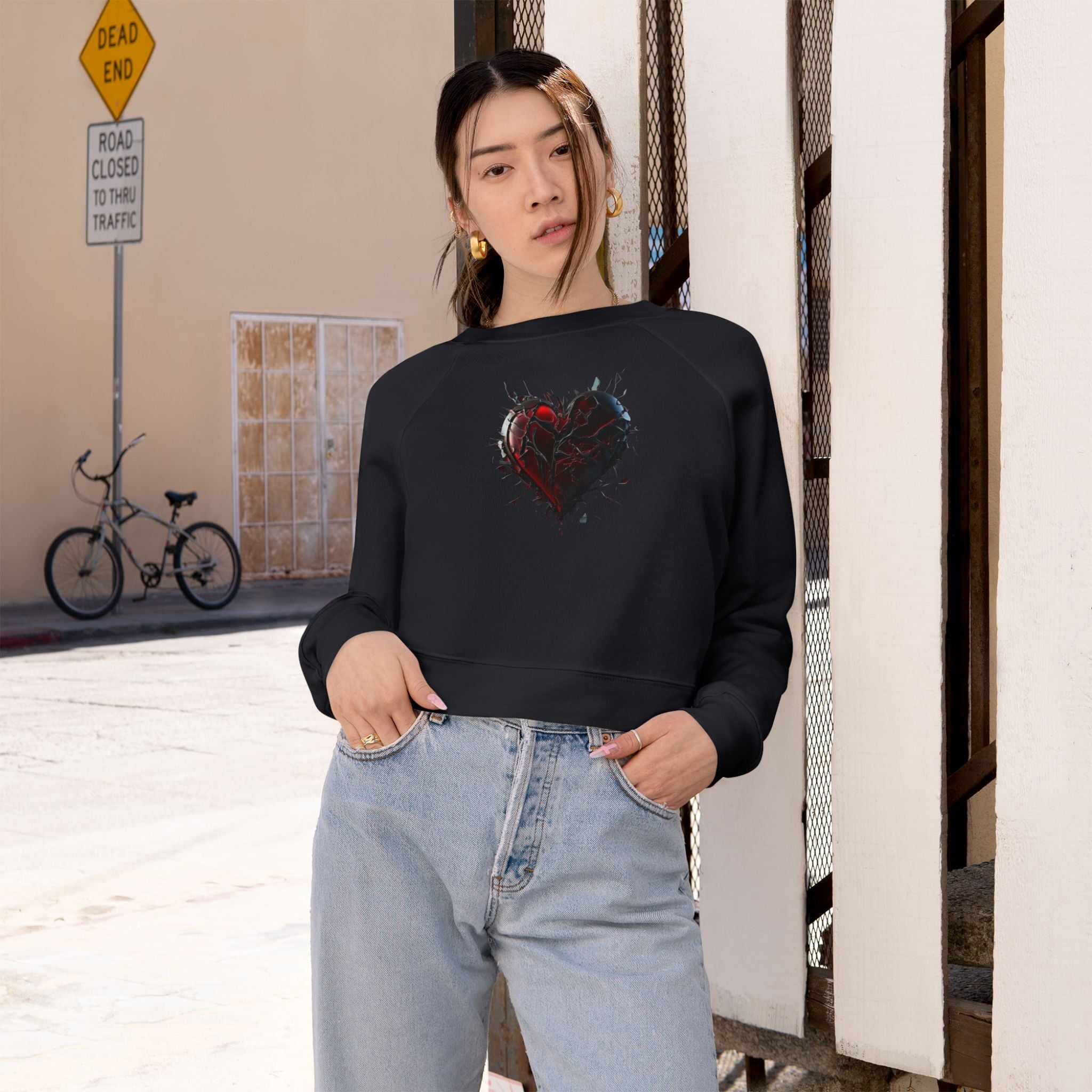 Cropped Pullover — Distressed Red Heart Graphic