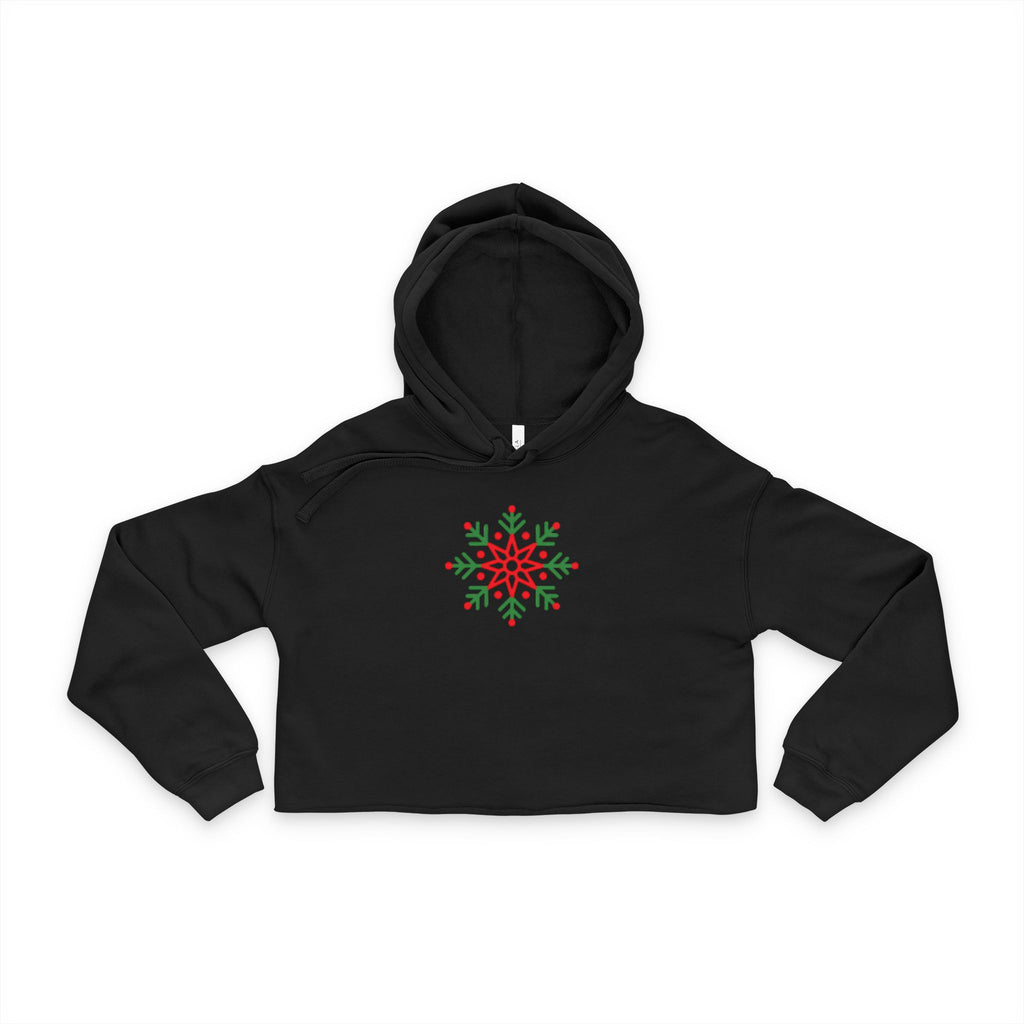 Women's Cropped Hoodie — Festive Christmas Snowflake Floral Cropped Hoodie