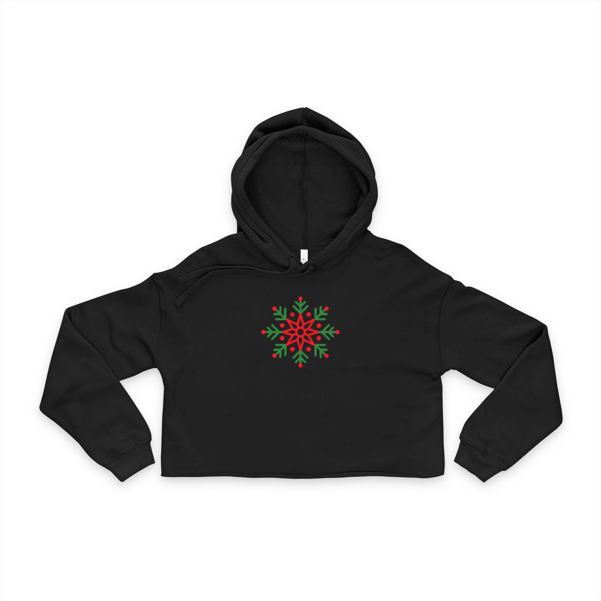 Women's Cropped Hoodie — Festive Christmas Snowflake Floral Cropped Hoodie