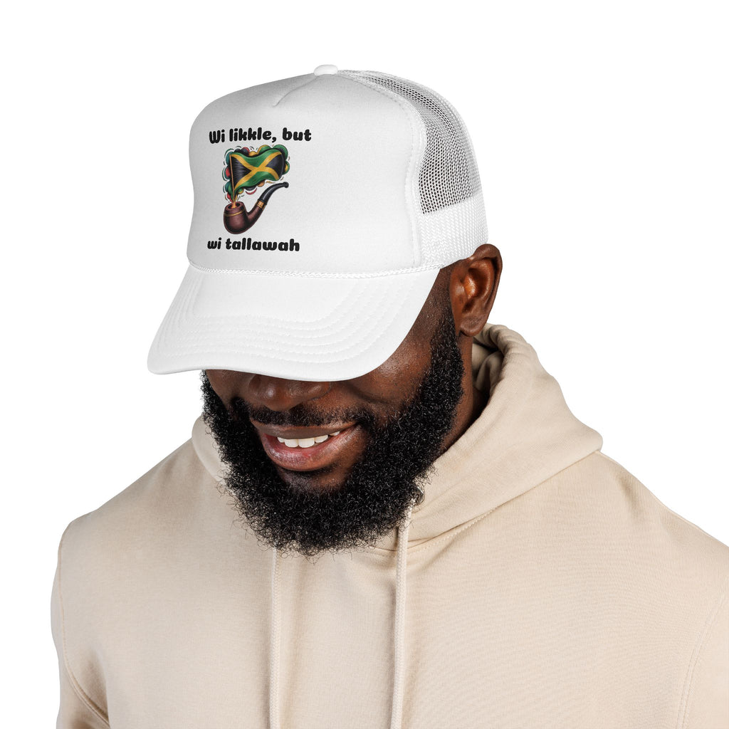 Trucker Cap — 'Wi likkle, but wi tallawah' Jamaican Flag Heart Design