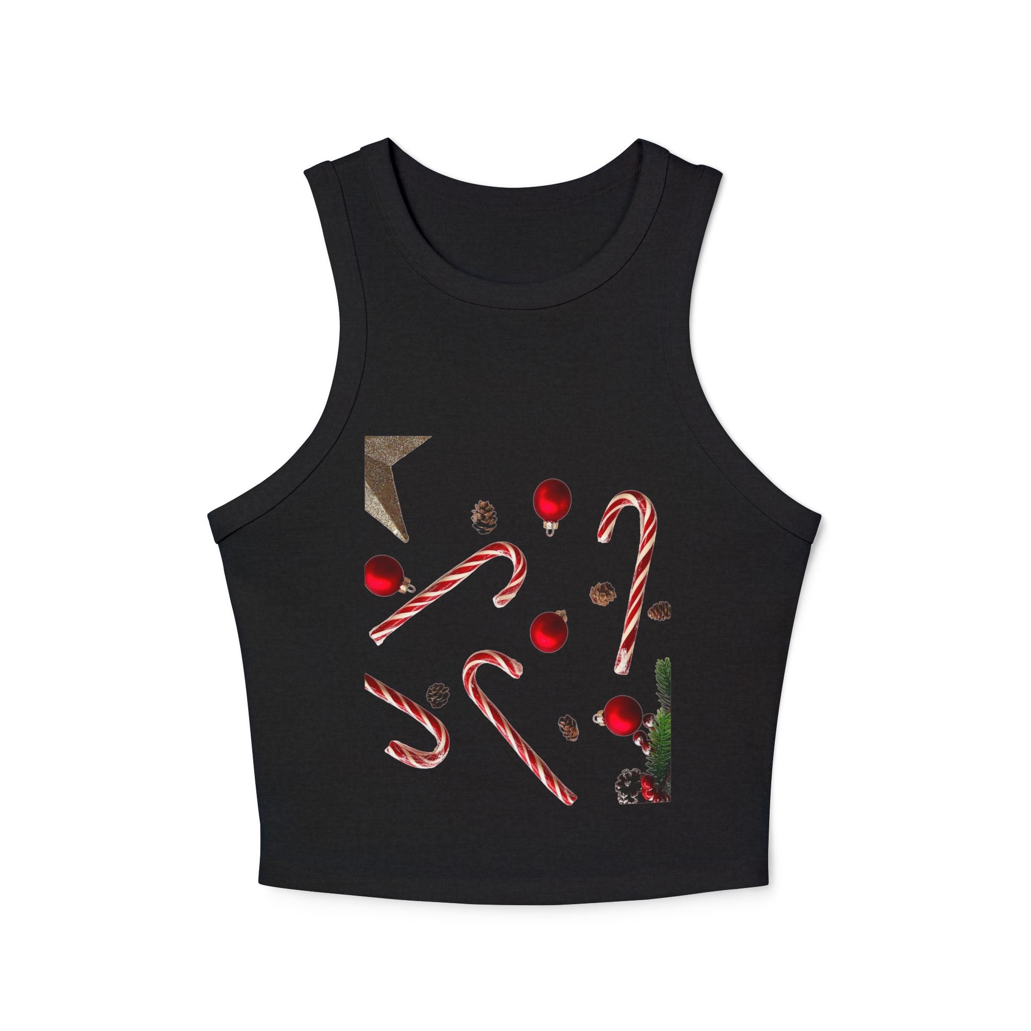 Women's Holiday Candy Cane Crop Tank — Festive Christmas Graphic Racerback