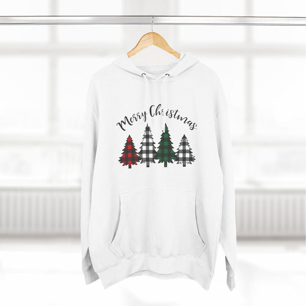 Merry & Bright Christmas Trees Hoodie — Minimal Holiday Fleece Pullover