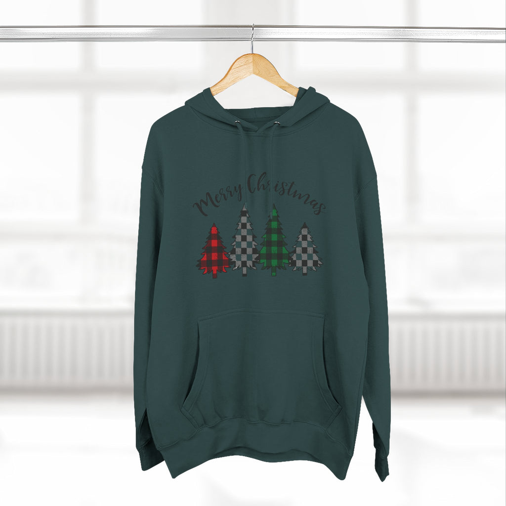 Merry & Bright Christmas Trees Hoodie — Minimal Holiday Fleece Pullover
