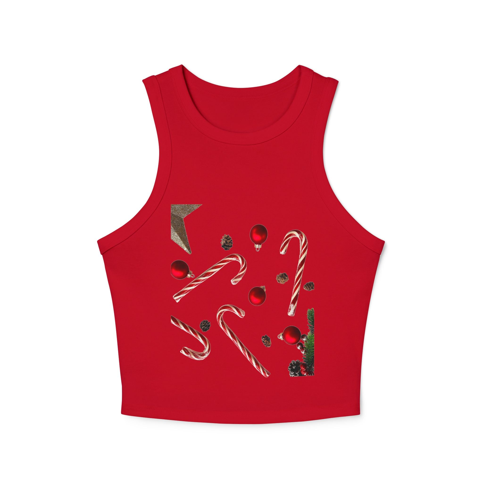 Women's Holiday Candy Cane Crop Tank — Festive Christmas Graphic Racerback