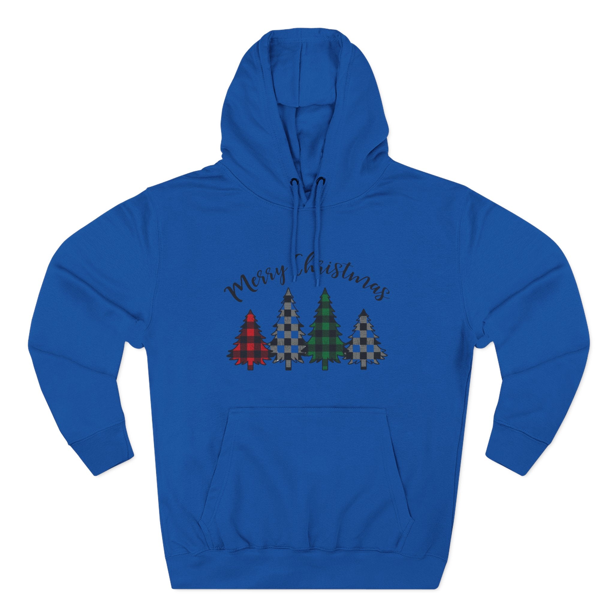 Merry & Bright Christmas Trees Hoodie — Minimal Holiday Fleece Pullover