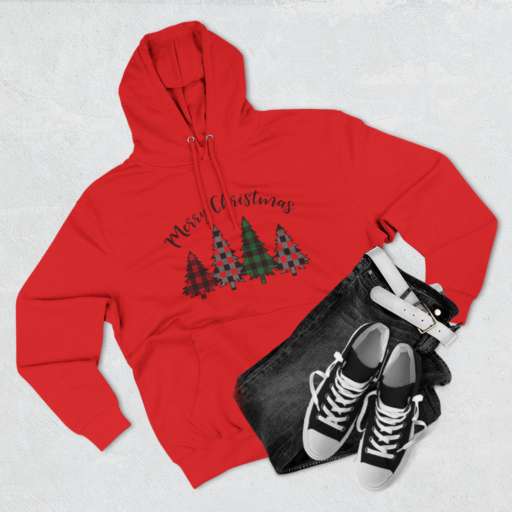 Merry & Bright Christmas Trees Hoodie — Minimal Holiday Fleece Pullover