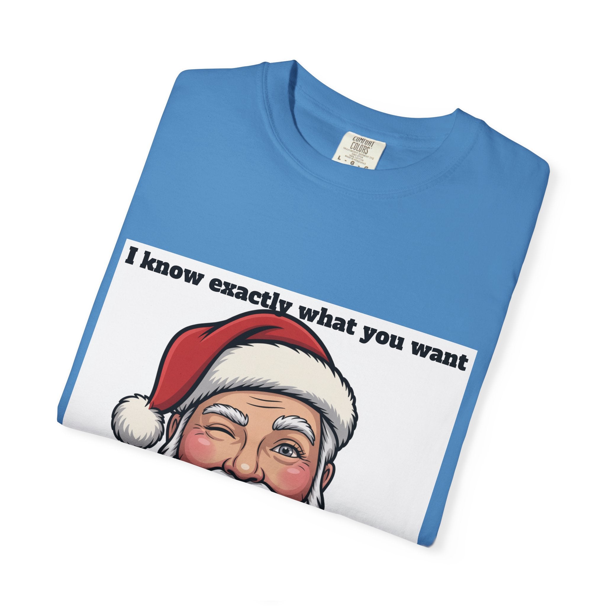 Santa Tongue-Out Christmas T-Shirt — "I know exactly what you want and it ain't toys"