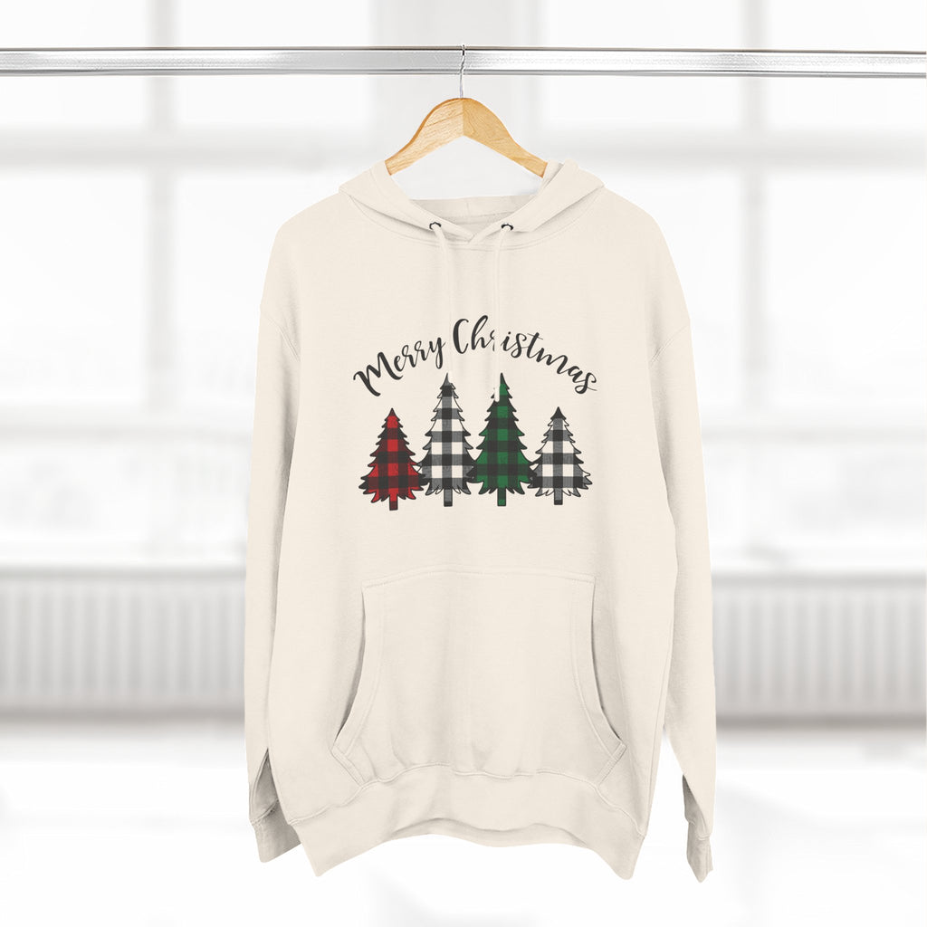 Merry & Bright Christmas Trees Hoodie — Minimal Holiday Fleece Pullover