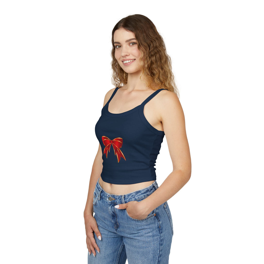 Spaghetti Tank Top — Red Holiday Bow Crop Top