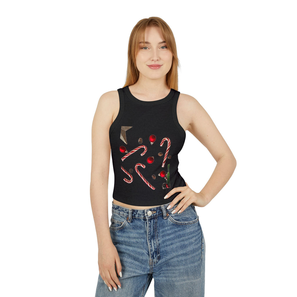 Women's Holiday Candy Cane Crop Tank — Festive Christmas Graphic Racerback