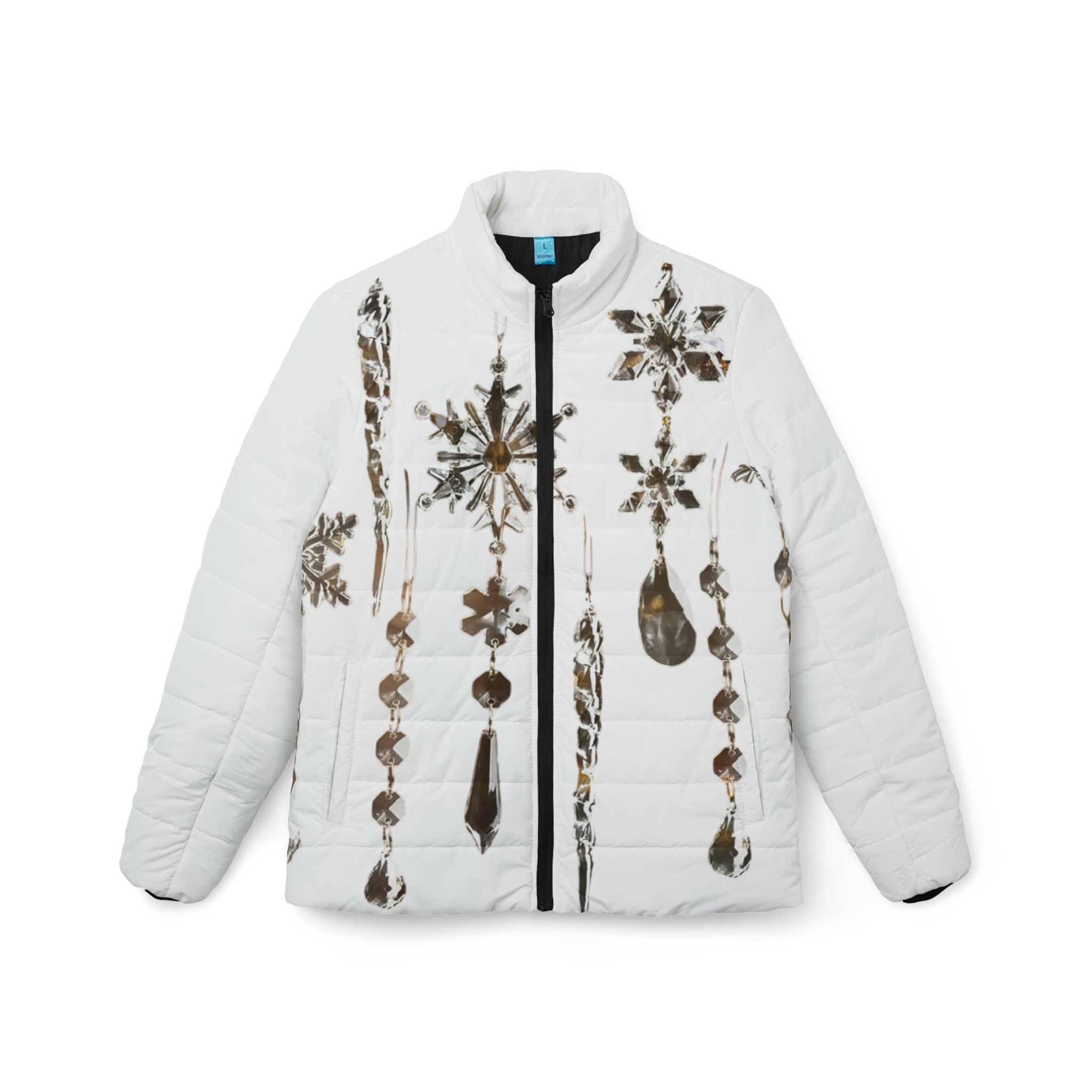Women’s Puffer Jacket — Vintage Hanging Ornaments Snowflake Print