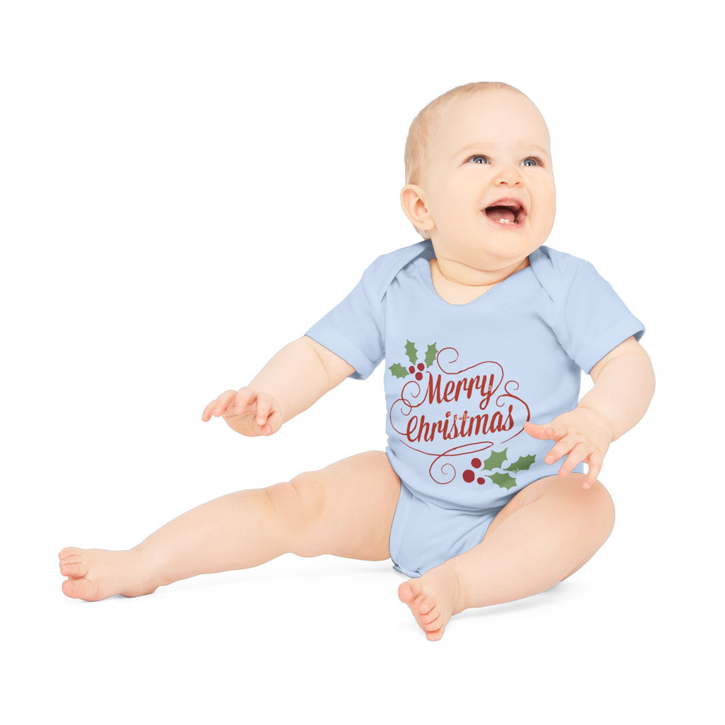 Baby Bodysuit — "Merry Christmas" Holly Infant Organic One-Piece