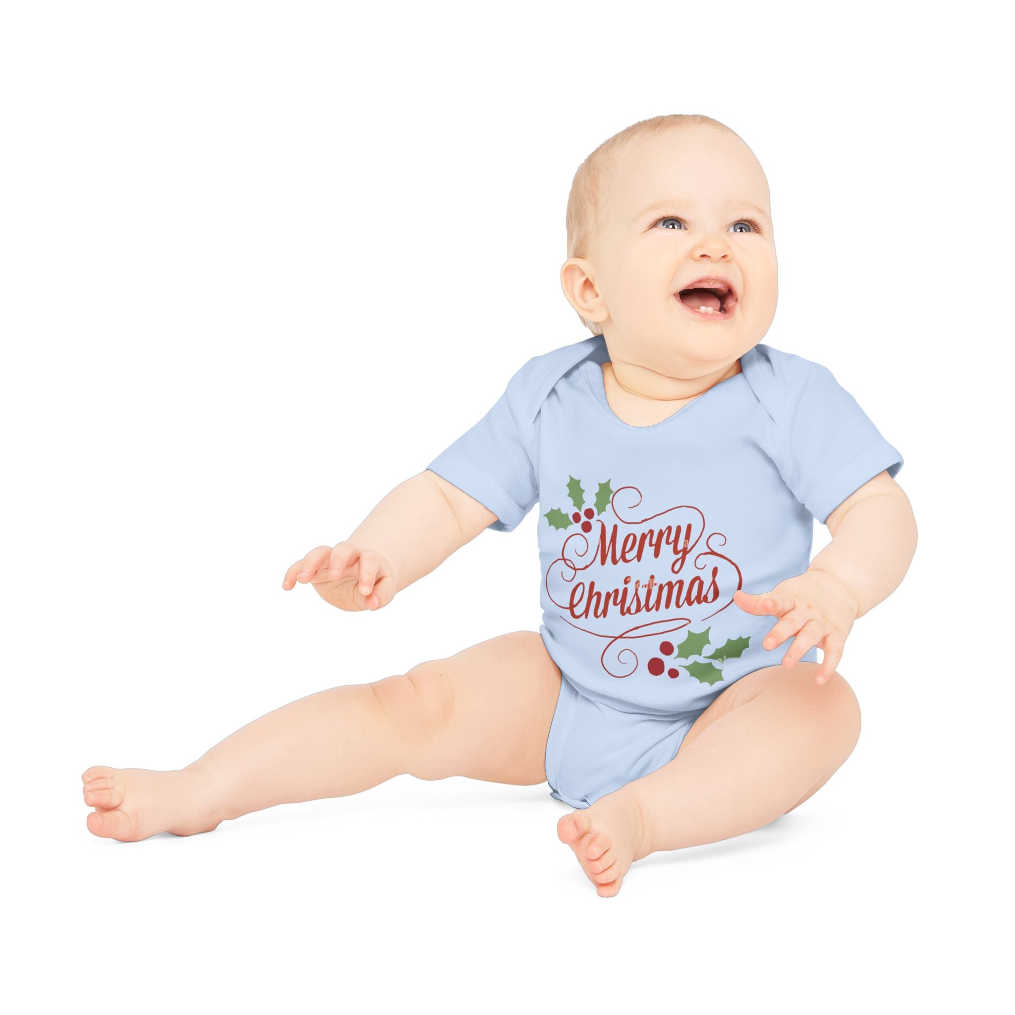 Baby Bodysuit — "Merry Christmas" Holly Infant Organic One-Piece