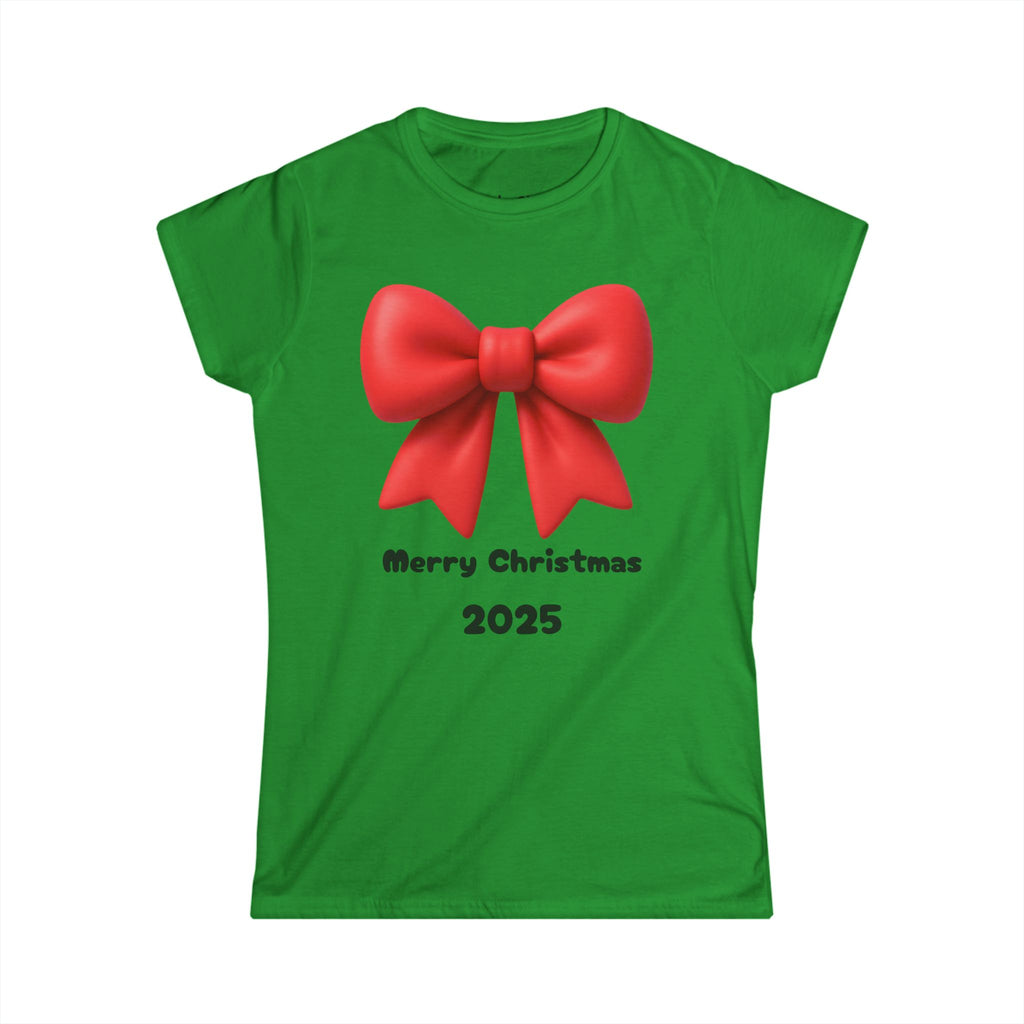 Christmas 2025 Red Bow Tee — "Merry Christmas 2025" Women's Shirt