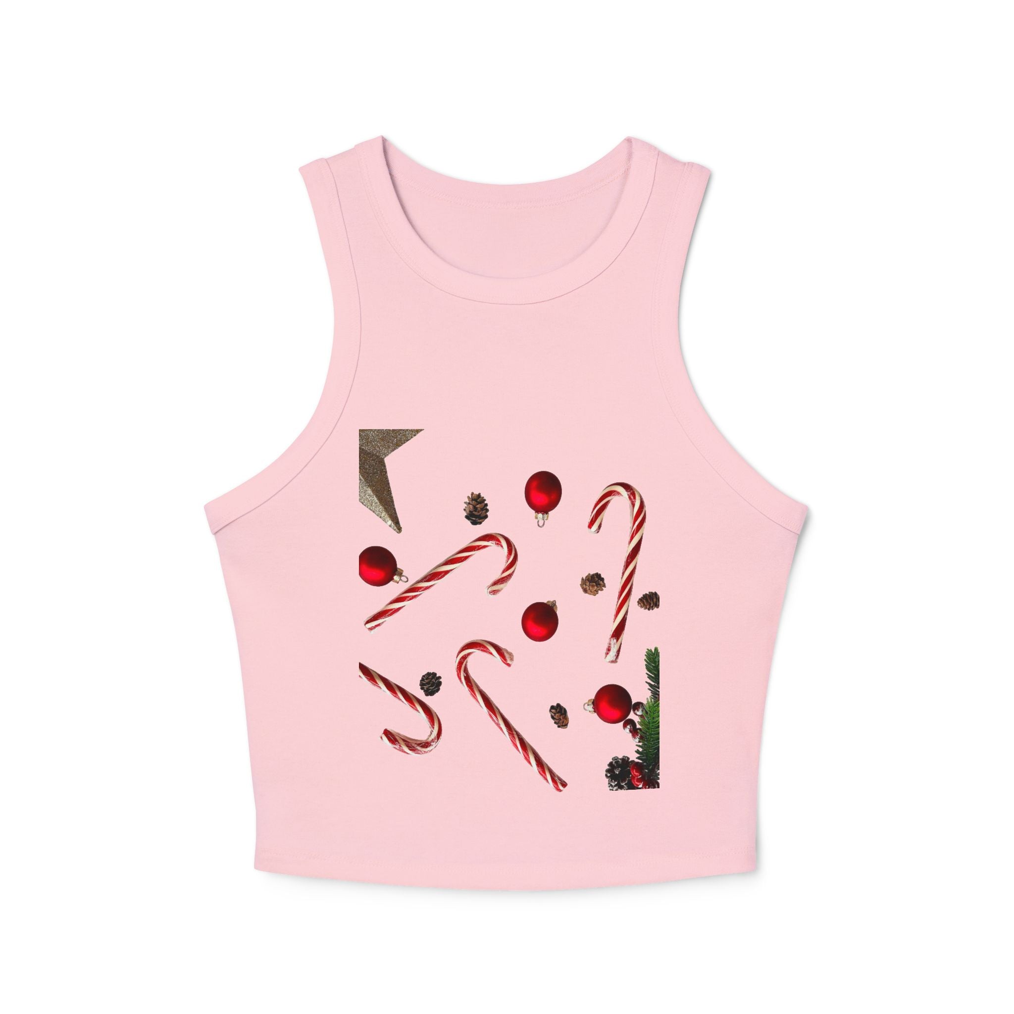 Women's Holiday Candy Cane Crop Tank — Festive Christmas Graphic Racerback