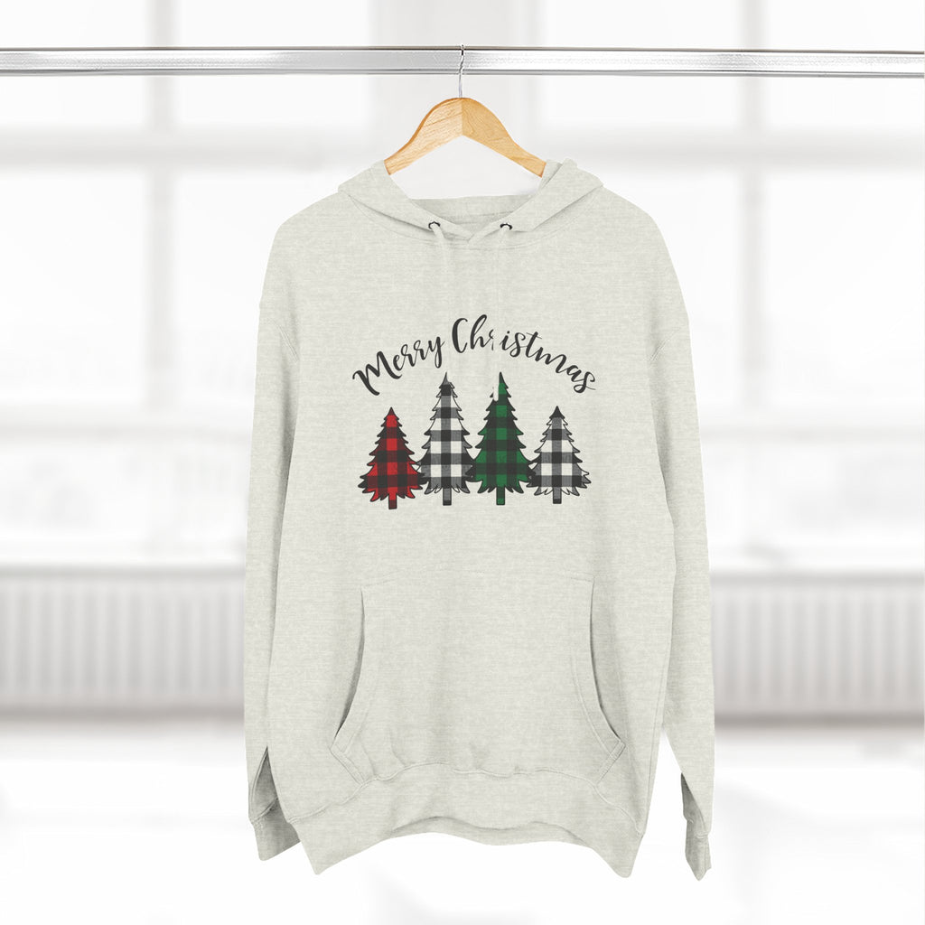 Merry & Bright Christmas Trees Hoodie — Minimal Holiday Fleece Pullover
