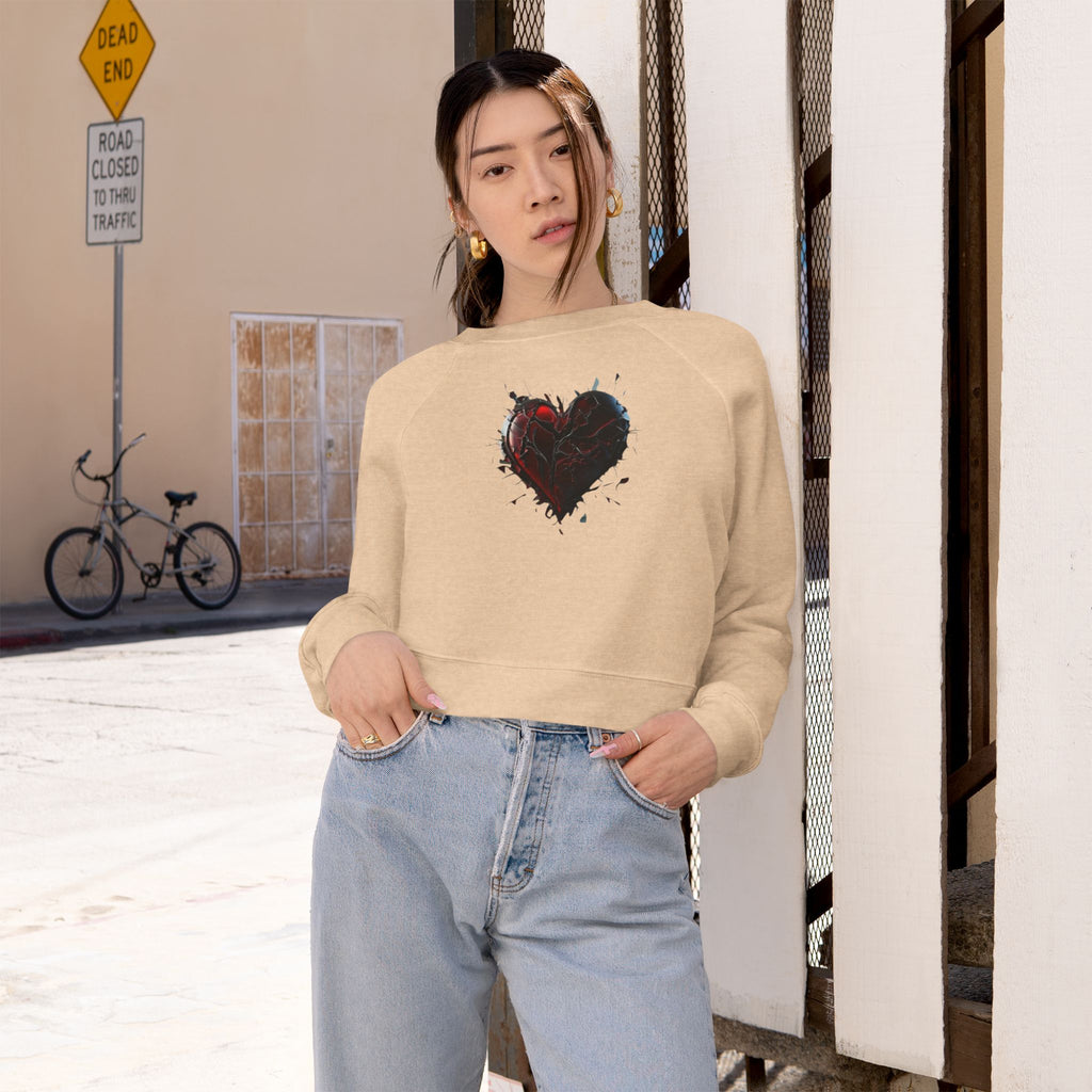 Cropped Pullover — Distressed Red Heart Graphic