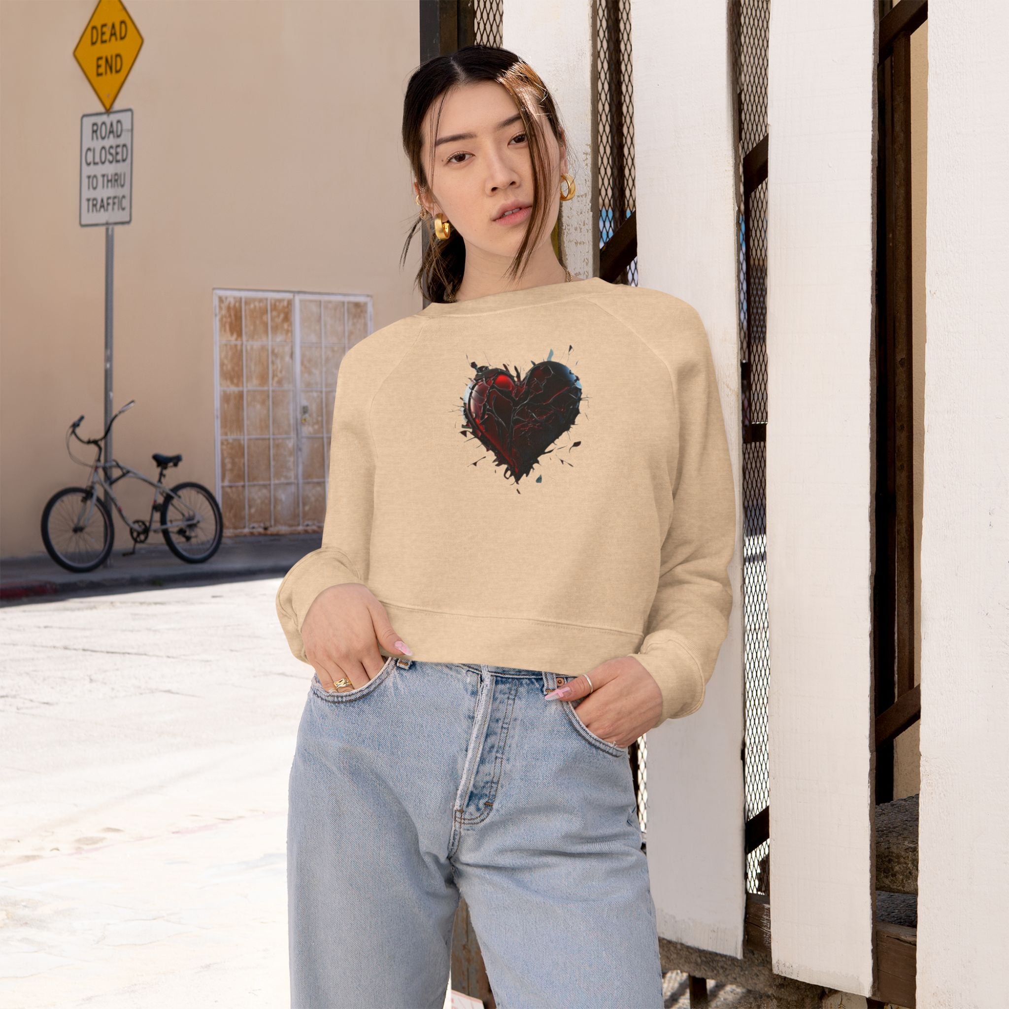 Cropped Pullover — Distressed Red Heart Graphic