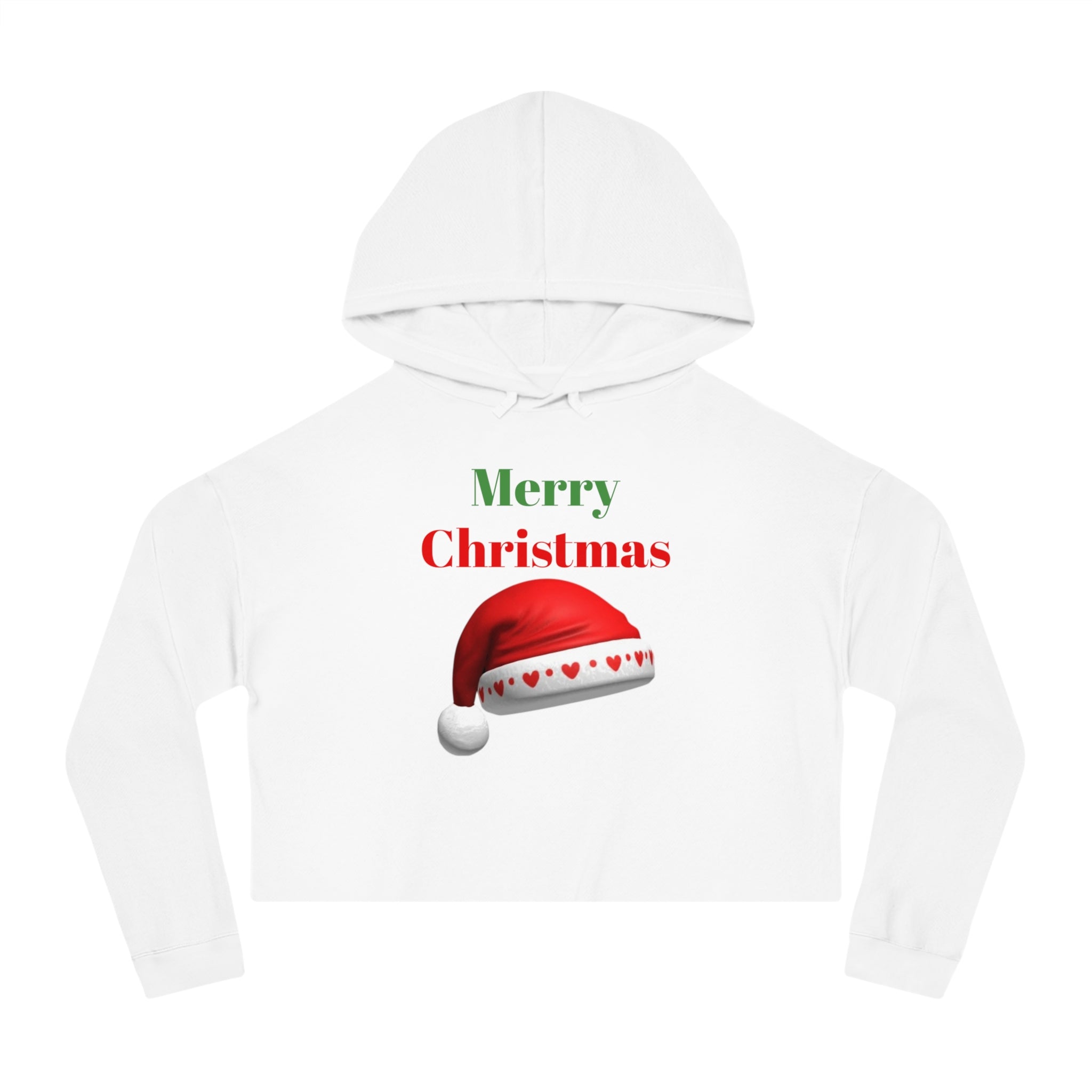 Merry Christmas Cropped Hoodie — Festive Santa Hat Holiday Sweatshirt for Women