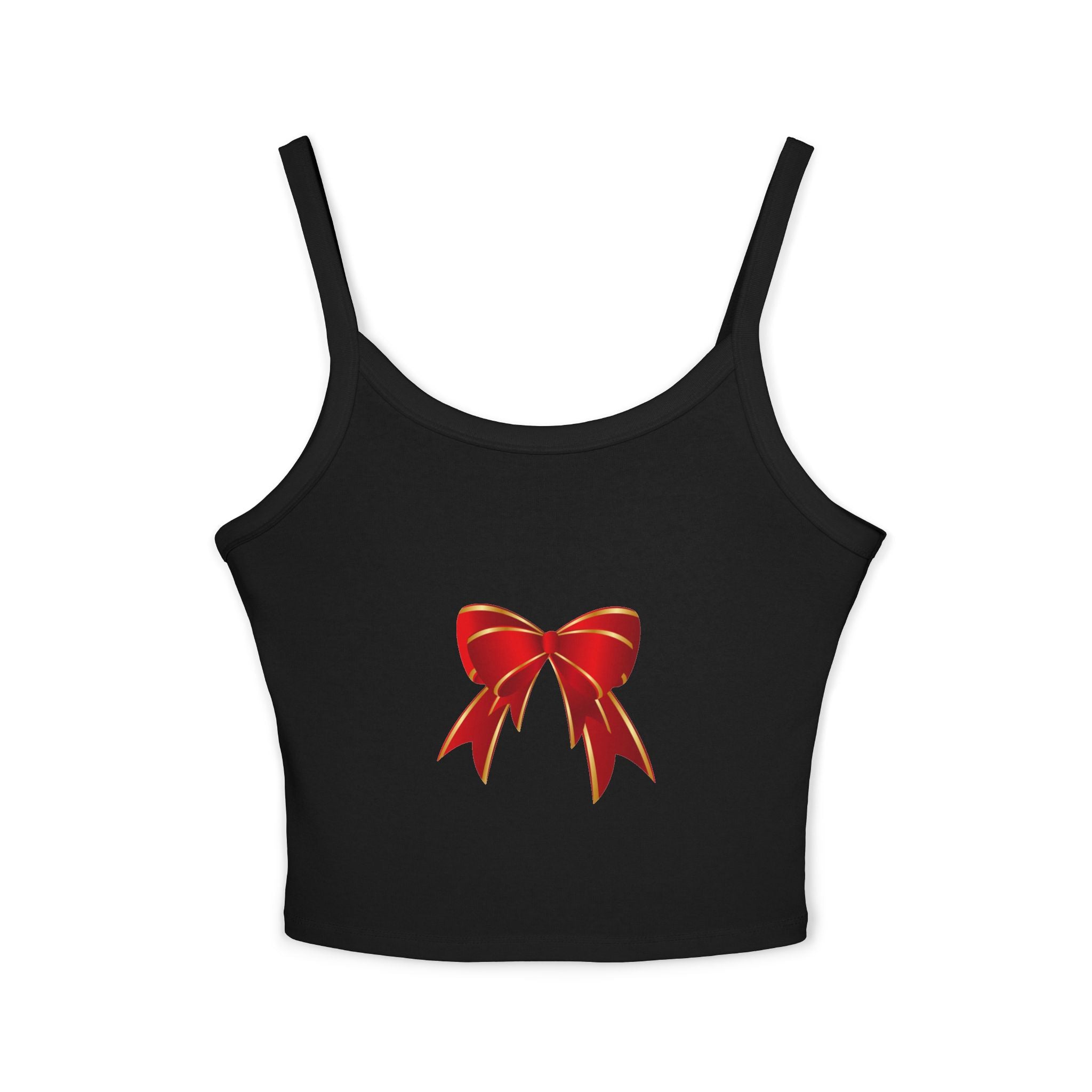 Spaghetti Tank Top — Red Holiday Bow Crop Top