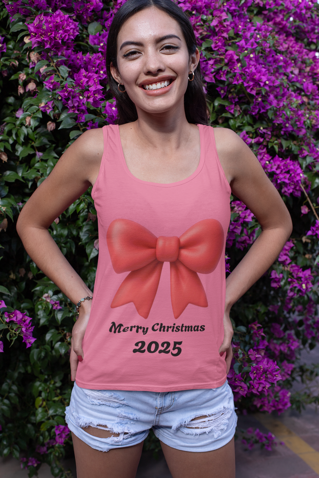 Women's Racerback Tank — Red Ribbon Christmas Design