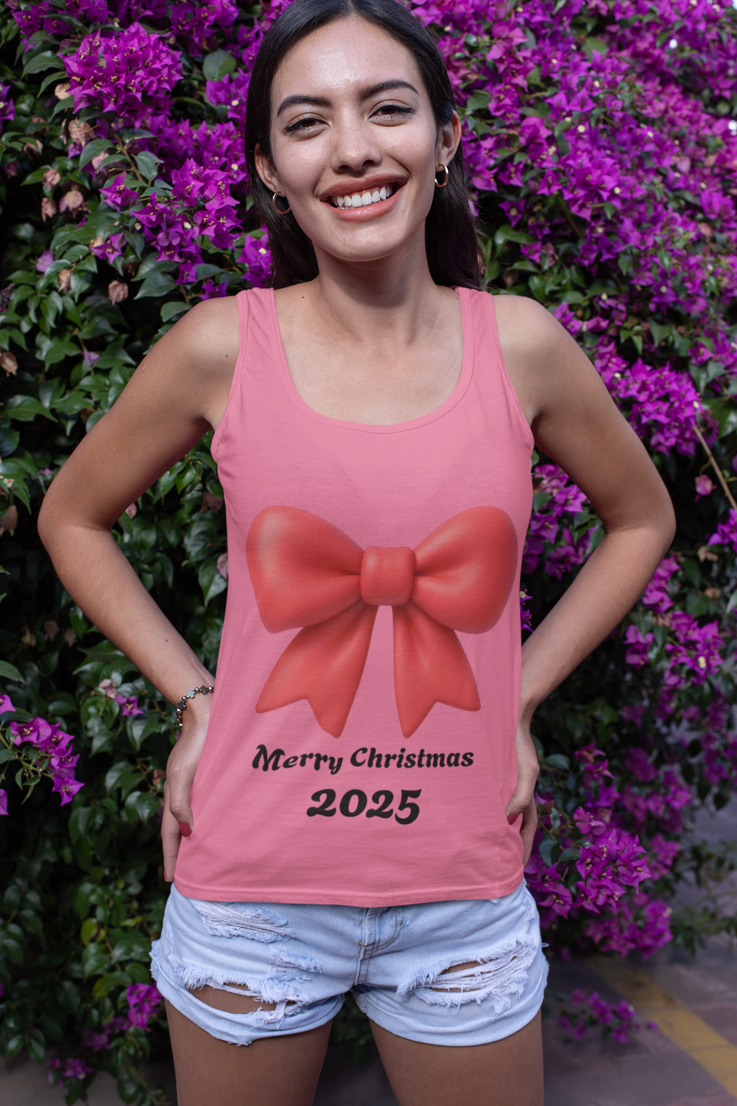 Women's Racerback Tank — Red Ribbon Christmas Design