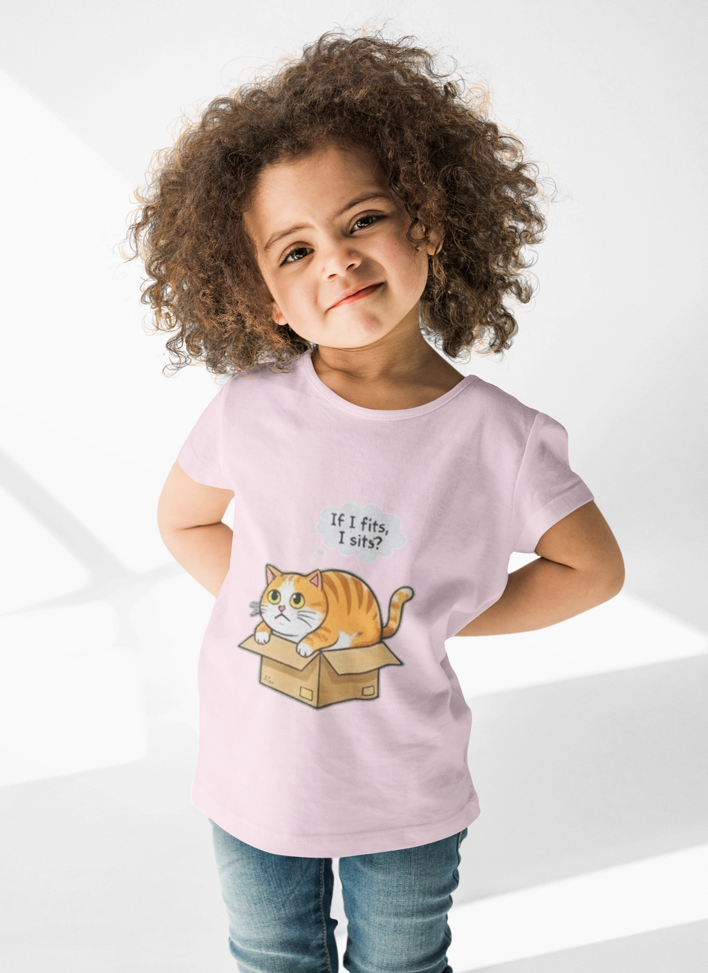 Toddler T-Shirt — Cute Cat in Box "If I fits, I sits?"