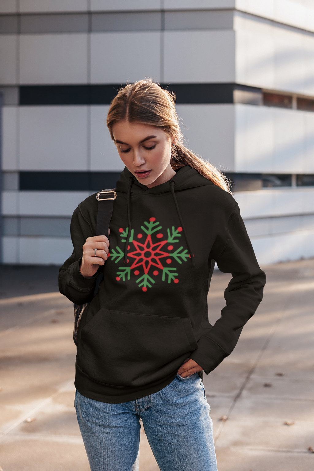 Women's Cropped Hoodie — Festive Christmas Snowflake Floral Cropped Hoodie