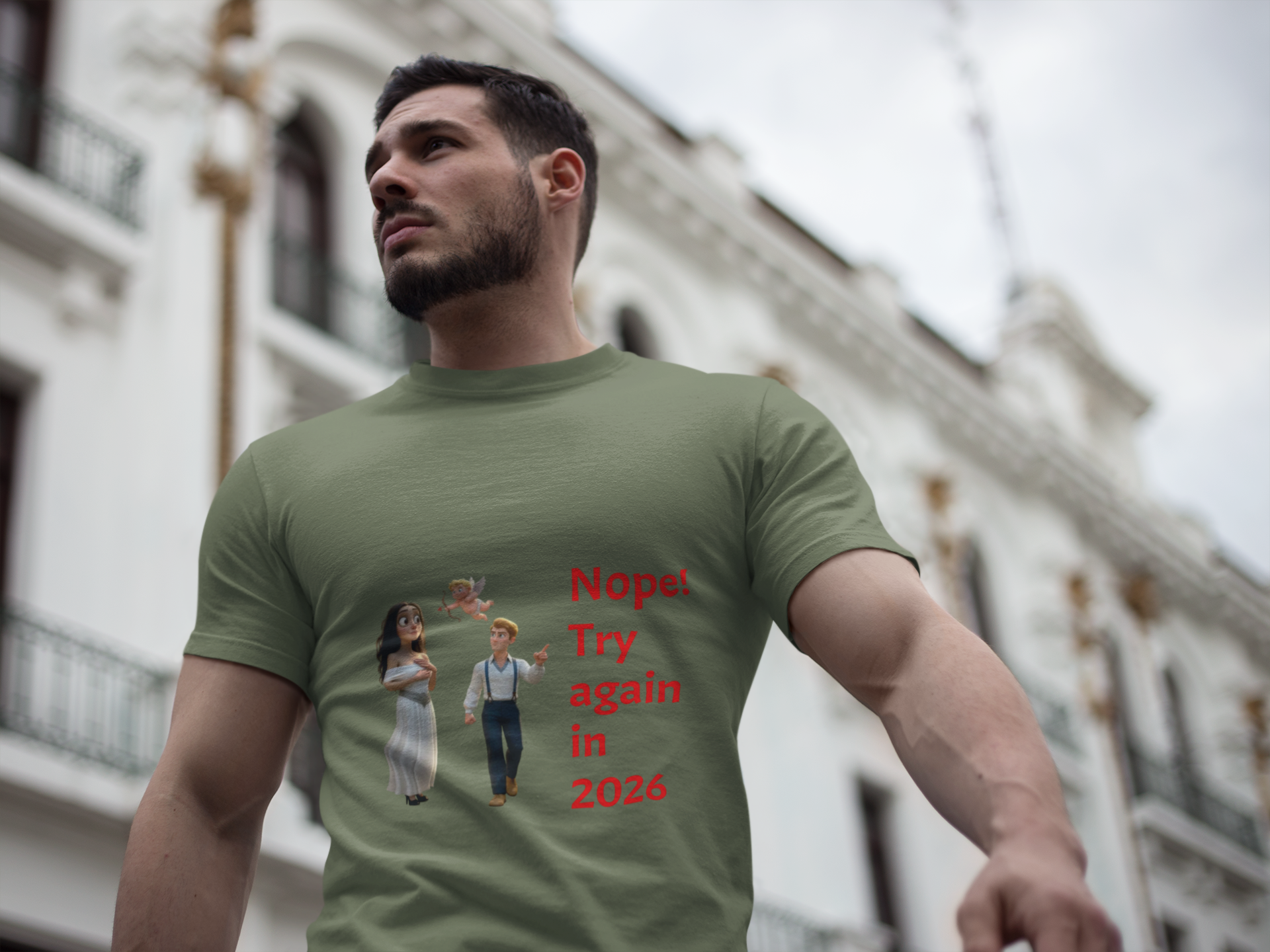 Nope! Try Again in 2026 T‑Shirt — Anti‑Valentine Cupid Humor