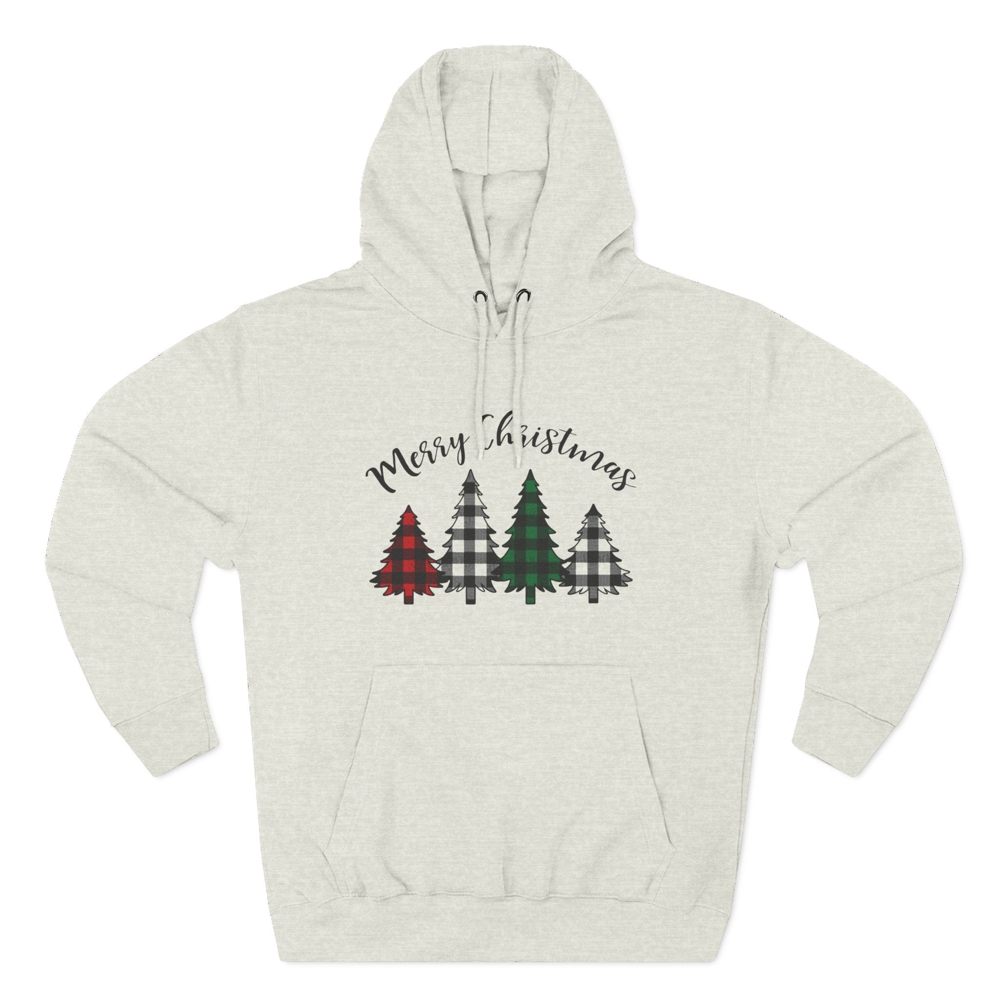 Merry & Bright Christmas Trees Hoodie — Minimal Holiday Fleece Pullover