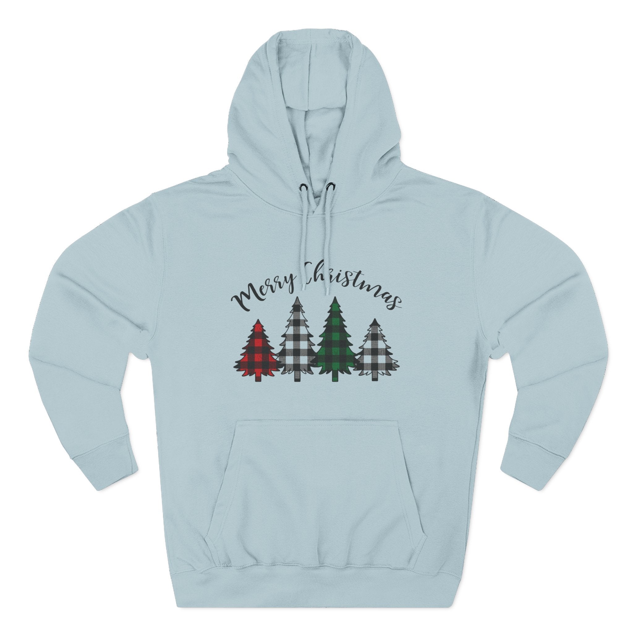 Merry & Bright Christmas Trees Hoodie — Minimal Holiday Fleece Pullover