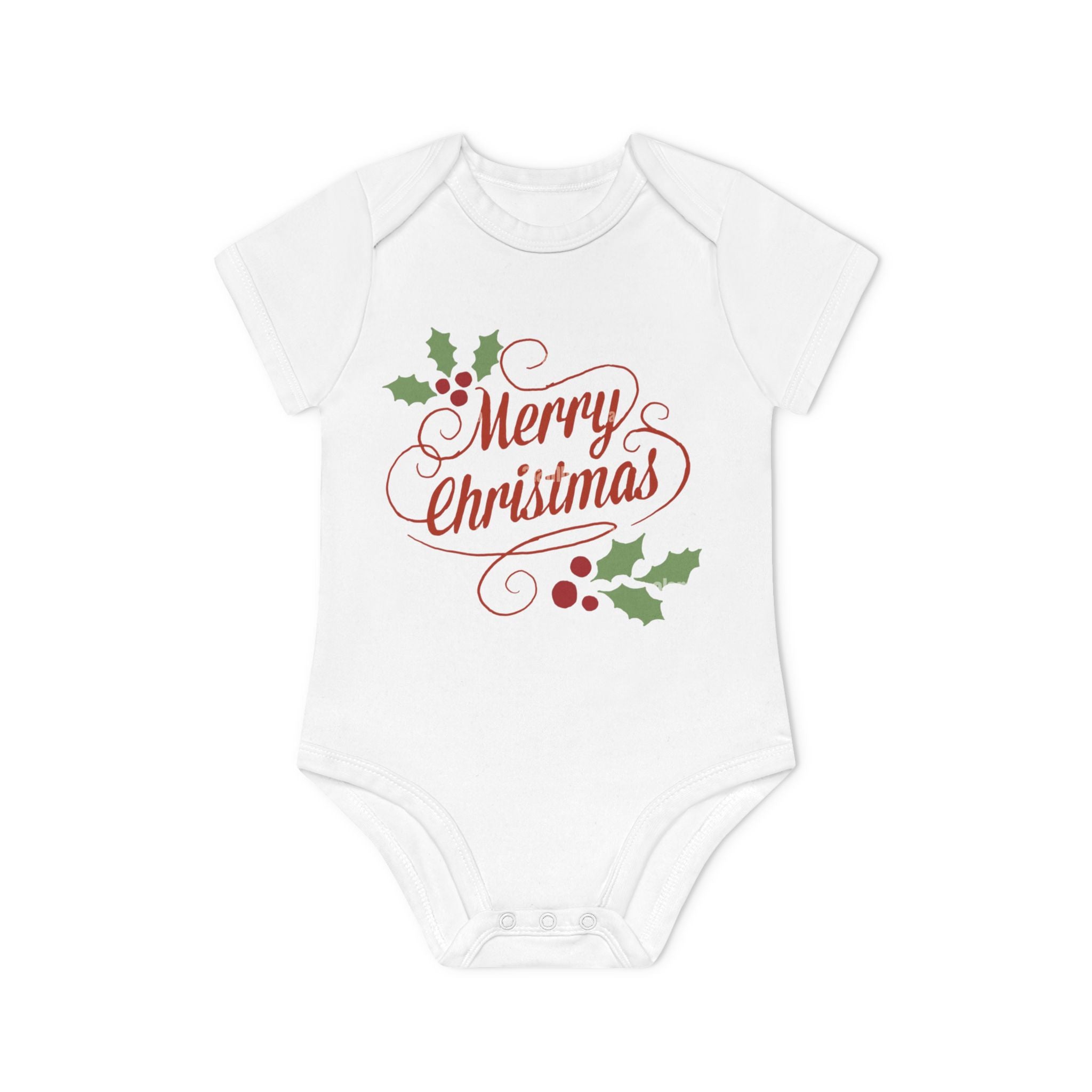 Baby Bodysuit — "Merry Christmas" Holly Infant Organic One-Piece