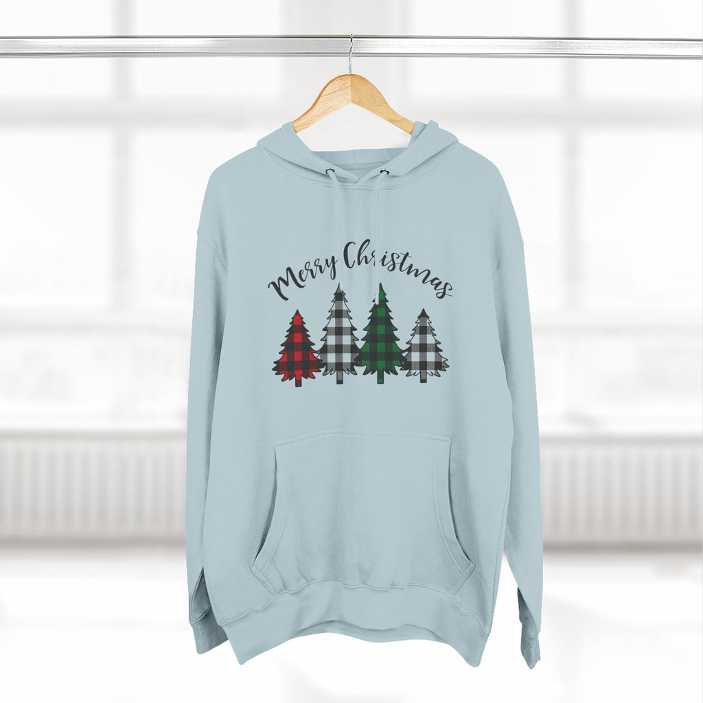 Merry & Bright Christmas Trees Hoodie — Minimal Holiday Fleece Pullover