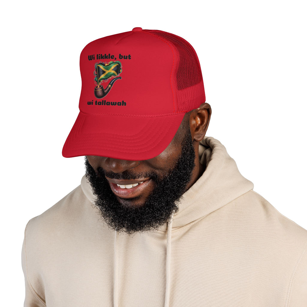 Trucker Cap — 'Wi likkle, but wi tallawah' Jamaican Flag Heart Design