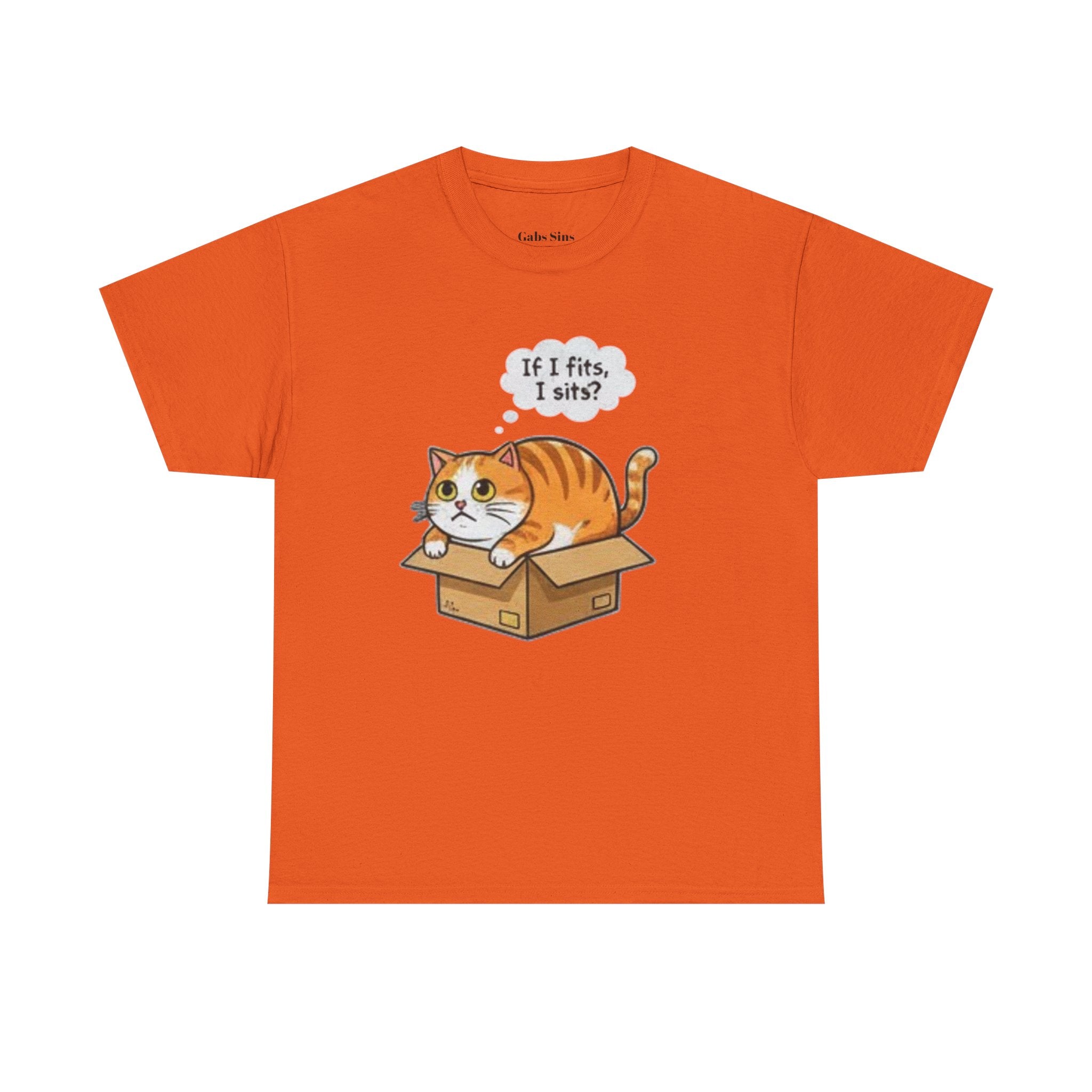 Cat T-Shirt – "If I fits, I sits" Cute Orange Cat in Box Tee