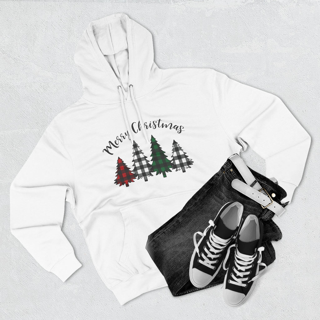 Merry & Bright Christmas Trees Hoodie — Minimal Holiday Fleece Pullover