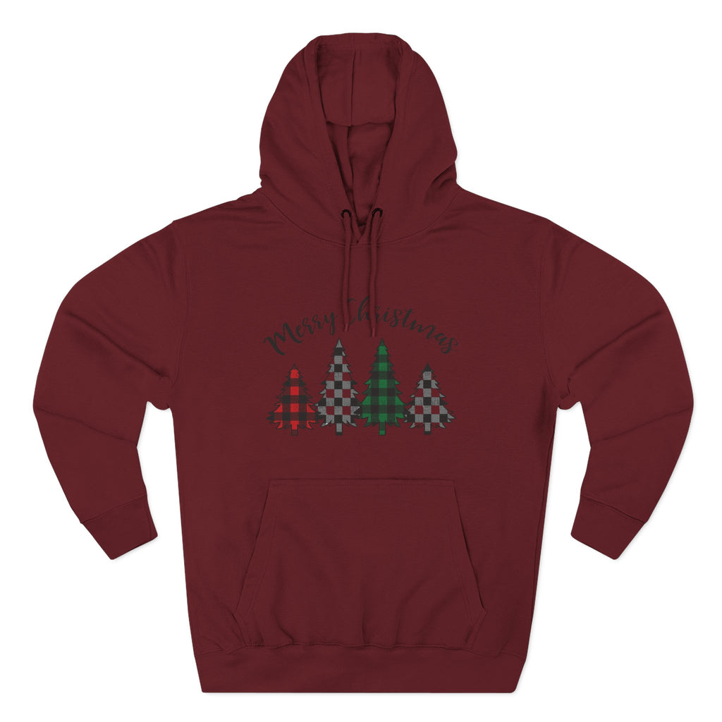 Merry & Bright Christmas Trees Hoodie — Minimal Holiday Fleece Pullover