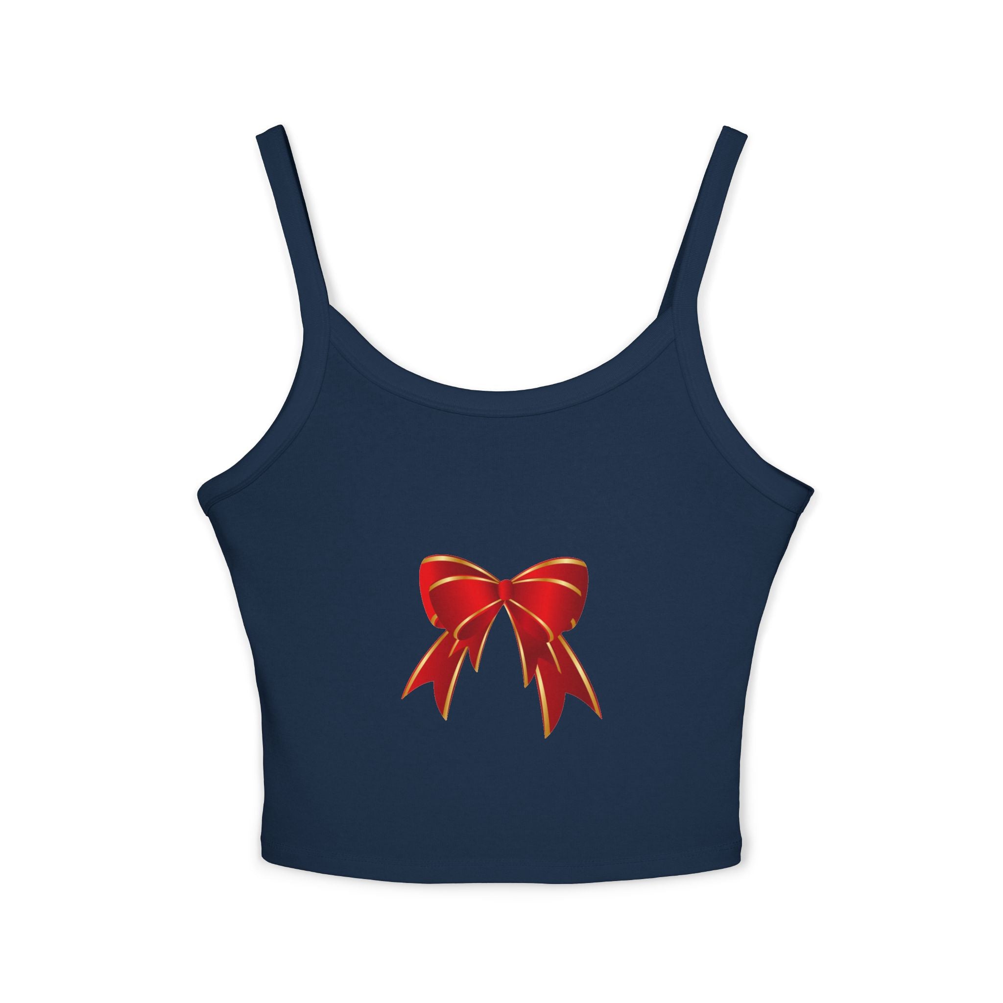 Spaghetti Tank Top — Red Holiday Bow Crop Top