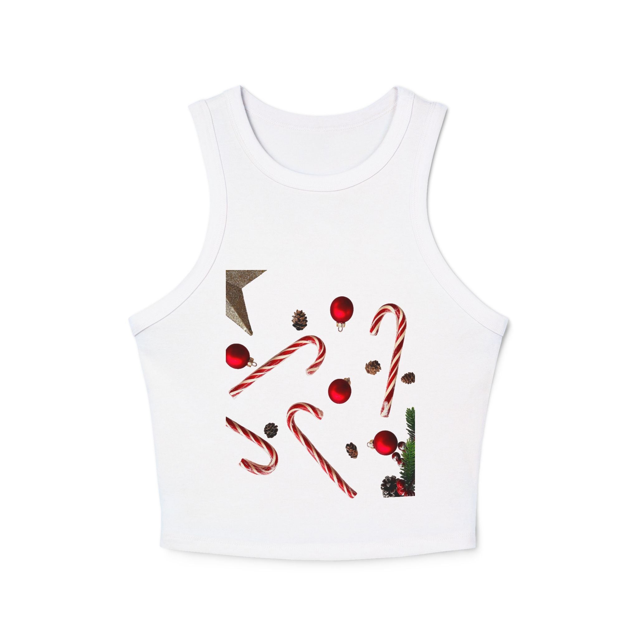 Women's Holiday Candy Cane Crop Tank — Festive Christmas Graphic Racerback