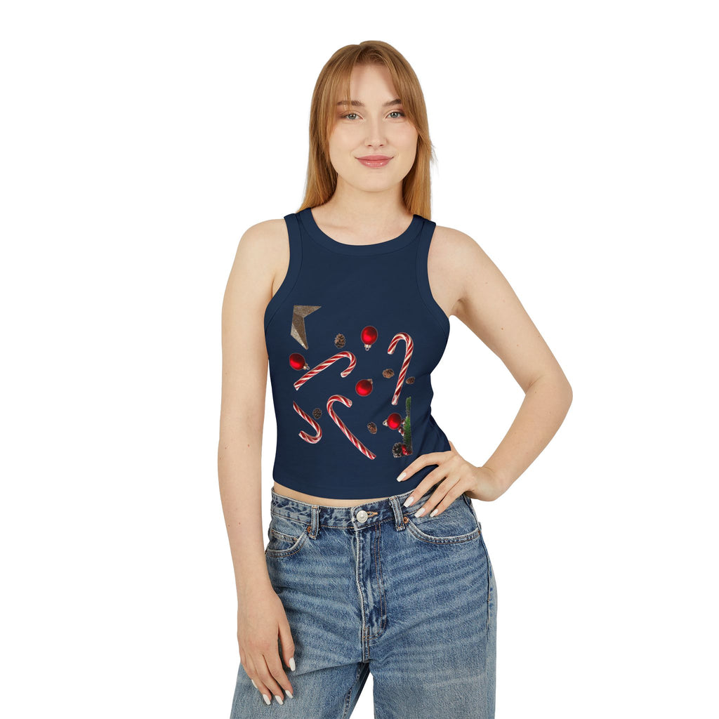 Women's Holiday Candy Cane Crop Tank — Festive Christmas Graphic Racerback
