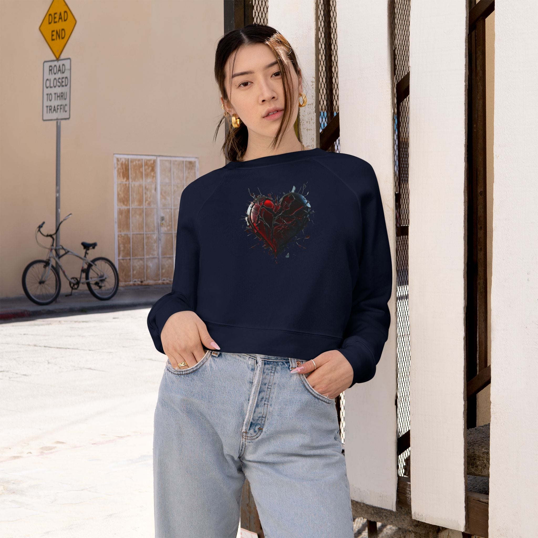 Cropped Pullover — Distressed Red Heart Graphic