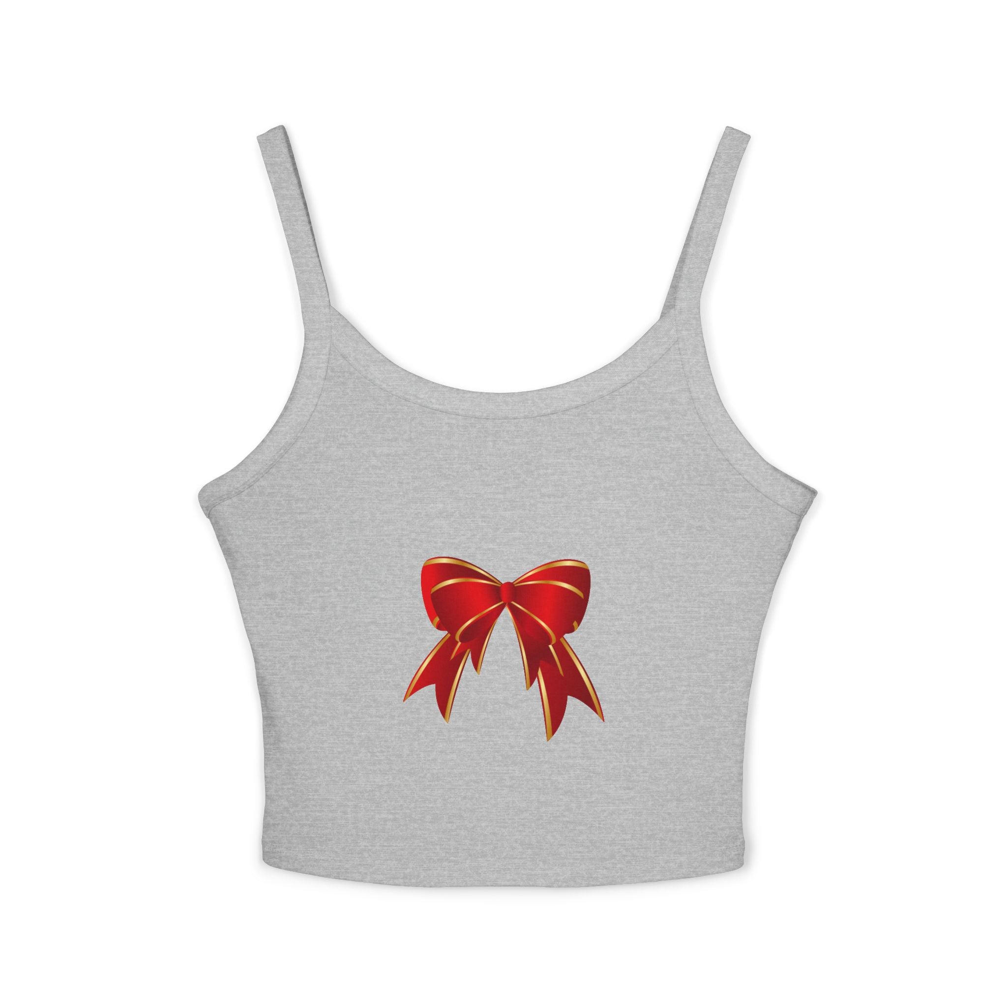 Spaghetti Tank Top — Red Holiday Bow Crop Top